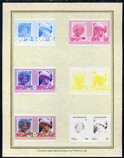 Tuvalu - Vaitupu 1985 Life & Times of HM Queen Mother (Leaders of the World) 95c set of 7 imperf progressive proof pairs comprising the 4 individual colours plus 2, 3 and all 4 colour composites mounted on special Format Internati……Details Below