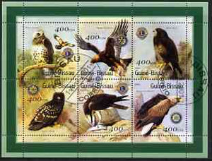 Guinea - Bissau 2001 Birds of Prey (with Lions Int & Rotary Logos) perf sheetlet containing 6 values cto used