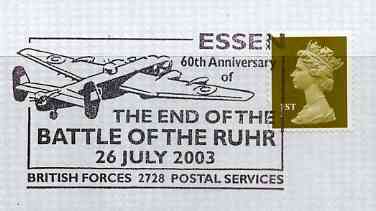 Postmark - Great Britain 2003 cover for 60th Anniversary of End of the Battle of the Ruhr illustrated with a Lancaster Bomber