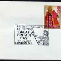 Postmark - Great Britain 1972 cover bearing illustrated cancellation for British Philatelic Exhibition, Great Britain Day