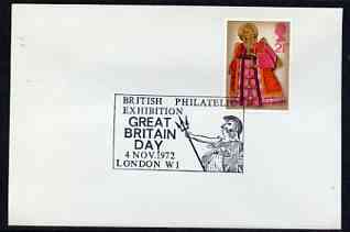 Postmark - Great Britain 1972 cover bearing illustrated cancellation for British Philatelic Exhibition, Great Britain Day