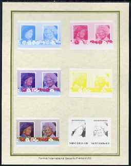 St Lucia 1985 Life & Times of HM Queen Mother (Leaders of the World) $1.10 set of 7 imperf progressive proof pairs comprising the 4 individual colours plus 2, 3 and all 4 colour composites mounted on special Format International cards (as SG 836a)