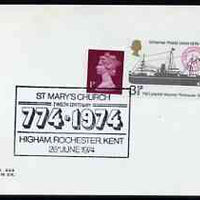 Postmark - Great Britain 1974 card bearing special cancellation for 12th Century St Mary's Church, Higham