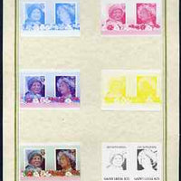 St Lucia 1985 Life & Times of HM Queen Mother (Leaders of the World) $1.75 set of 7 imperf progressive proof pairs comprising the 4 individual colours plus 2, 3 and all 4 colour composites mounted on special Format International cards (as SG 838a)