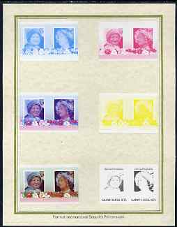 St Lucia 1985 Life & Times of HM Queen Mother (Leaders of the World) $1.75 set of 7 imperf progressive proof pairs comprising the 4 individual colours plus 2, 3 and all 4 colour composites mounted on special Format International cards (as SG 838a)