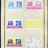 Tuvalu 1985 Life & Times of HM Queen Mother (Leaders of the World) 5c set of 7 imperf progressive proof pairs comprising the 4 individual colours plus 2, 3 and all 4 colour composites mounted on special Format International cards ……Details Below