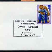 Postmark - Great Britain 1972 cover bearing illustrated cancellation for British Philatelic Exhibition, Post Office Day