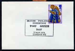 Postmark - Great Britain 1972 cover bearing illustrated cancellation for British Philatelic Exhibition, Post Office Day