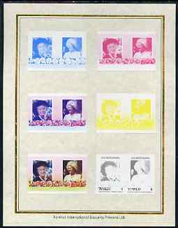 Tuvalu 1985 Life & Times of HM Queen Mother (Leaders of the World) $1 set of 7 imperf progressive proof pairs comprising the 4 individual colours plus 2, 3 and all 4 colour composites mounted on special Format International cards ……Details Below