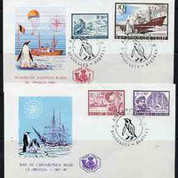 Belgium 1966 Antarctic Expeditions set of 3 plus stamp from m/sheet on 2 illustrated covers with first day (Penguin) cancels