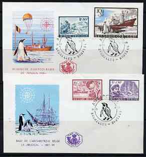 Belgium 1966 Antarctic Expeditions set of 3 plus stamp from m/sheet on 2 illustrated covers with first day (Penguin) cancels