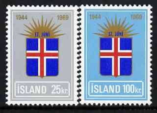 Iceland 1969 25th Anniversary of Republic perf set of 2 unmounted mint, SG 461-62*