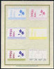 Tuvalu - Nanumaga 1985 Flowers (Leaders of the World) 50c set of 7 imperf progressive proof pairs comprising the 4 individual colours plus 2, 3 and all 4 colour composites mounted on special Format International cards (7 se-tenant proof pairs)