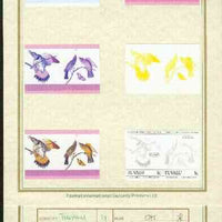 Tuvalu 1985 John Audubon Birds (Leaders of the World) 1c (Woodpecker & Flycatcher) set of 7 imperf progressive proof pairs comprising the 4 individual colours plus 2, 3 and all 4 colour composites mounted on special Format Interna……Details Below