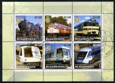 Mauritania 2002 Railway Locos #1 perf sheetlet containing 6 values cto used each with Rotary logo