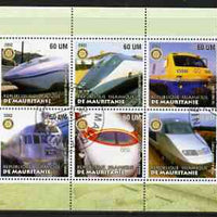 Mauritania 2002 Railway Locos #2 perf sheetlet containing 6 values cto used each with Rotary logo