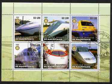 Mauritania 2002 Railway Locos #2 perf sheetlet containing 6 values cto used each with Rotary logo