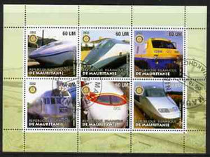 Mauritania 2002 Railway Locos #2 perf sheetlet containing 6 values cto used each with Rotary logo