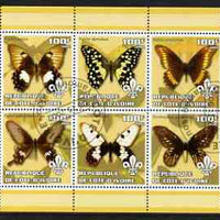 Ivory Coast 2002 Butterflies #1 (yellow border) perf sheetlet containing 6 values cto used each with Scout logo