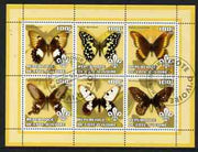 Ivory Coast 2002 Butterflies #1 (yellow border) perf sheetlet containing 6 values cto used each with Scout logo