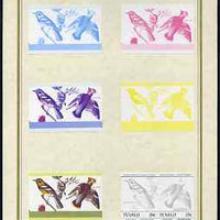 Tuvalu 1985 John Audubon Birds (Leaders of the World) 25c set of 7 imperf progressive proof pairs comprising the 4 individual colours plus 2, 3 and all 4 colour composites mounted on special Format International cards (7 se-tenant proof pairs as SG 303a)