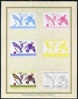 Tuvalu 1985 John Audubon Birds (Leaders of the World) 25c set of 7 imperf progressive proof pairs comprising the 4 individual colours plus 2, 3 and all 4 colour composites mounted on special Format International cards (7 se-tenant proof pairs as SG 303a)