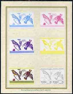 Tuvalu 1985 John Audubon Birds (Leaders of the World) 25c set of 7 imperf progressive proof pairs comprising the 4 individual colours plus 2, 3 and all 4 colour composites mounted on special Format International cards (7 se-tenant……Details Below