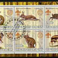 Benin 2002 Rabbits & Hares perf sheetlet containing set of 6 values, each with Scouts & Guides Logos cto used