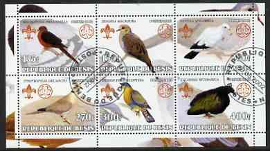 Benin 2002 Pigeons perf sheetlet containing set of 6 values, each with Scouts & Guides Logos cto used