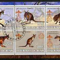 Benin 2002 Kangaroos perf sheetlet containing set of 6 values, each with Scouts & Guides Logos cto used