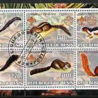 Benin 2002 Squirrels perf sheetlet containing set of 6 values, each with Scouts & Guides Logos cto used
