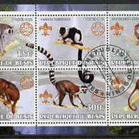 Benin 2002 Lemurs perf sheetlet containing set of 6 values, each with Scouts & Guides Logos cto used