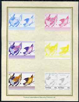 Tuvalu 1985 John Audubon Birds (Leaders of the World) 50c set of 7 imperf progressive proof pairs comprising the 4 individual colours plus 2, 3 and all 4 colour composites mounted on special Format International cards (7 se-tenant……Details Below