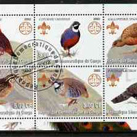 Congo 2002 Game Birds perf sheetlet containing set of 6 values, each with Scouts & Guides Logos cto used