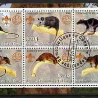 Congo 2002 Opossums perf sheetlet containing set of 6 values, each with Scouts & Guides Logos cto used