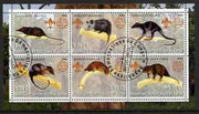 Congo 2002 Opossums perf sheetlet containing set of 6 values, each with Scouts & Guides Logos cto used