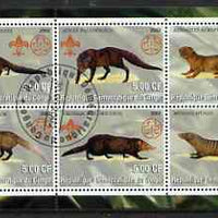 Congo 2002 Mongooses perf sheetlet containing set of 6 values, each with Scouts & Guides Logos cto used