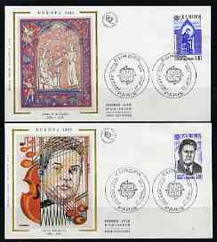 France 1985 Europa - Music Year perf set of 2 each on 'silk' cover with special first day cancel