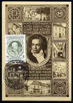 Austria 1982 Haydn 3s on 1927 Beethoven Centenary postcard (sepia) with special 'Haydn' cancel