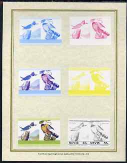 Nevis 1985 John Audubon Birds #1 (Leaders of the World) 55c set of 7 imperf progressive proof pairs comprising the 4 individual colours plus 2, 3 and all 4 colour composites mounted on special Format International cards (7 se-tena……Details Below