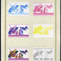 Nevis 1985 John Audubon Birds #1 (Leaders of the World) 60c set of 7 imperf progressive proof pairs comprising the 4 individual colours plus 2, 3 and all 4 colour composites mounted on special Format International cards (7 se-tena……Details Below