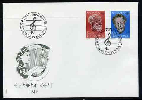 Switzerland 1985 Europa - Music Year perf set of 2 on Illustrated cover with special first day cancel