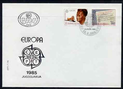 Yugoslavia 1985 Europa - Music Year perf set of 2 on Illustrated cover with special first day cancel