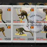 Timor (East) 2001 Monkeys perf sheetlet containing set of 6 values cto used