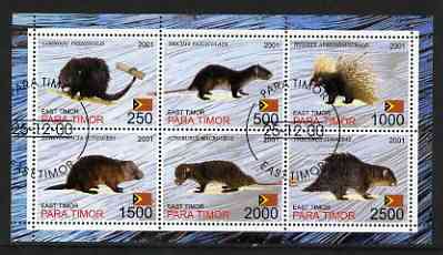 Timor (East) 2001 Porcupines perf sheetlet containing set of 6 values cto used