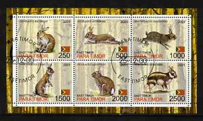 Timor (East) 2001 Rabbits perf sheetlet containing set of 6 values cto used