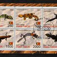 Timor (East) 2001 Geckos perf sheetlet containing set of 6 values cto used