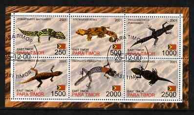 Timor (East) 2001 Geckos perf sheetlet containing set of 6 values cto used