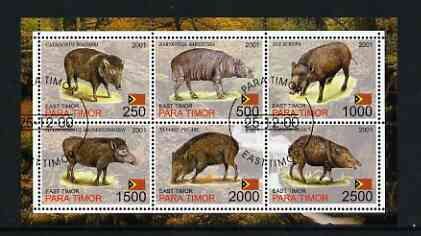 Timor (East) 2001 Hogs perf sheetlet containing set of 6 values cto used