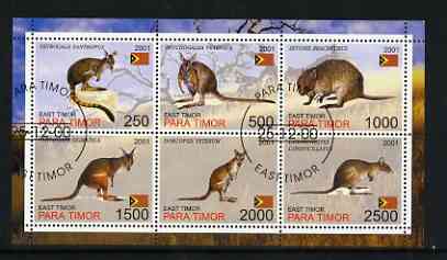 Timor (East) 2001 Kangaroos perf sheetlet containing set of 6 values cto used